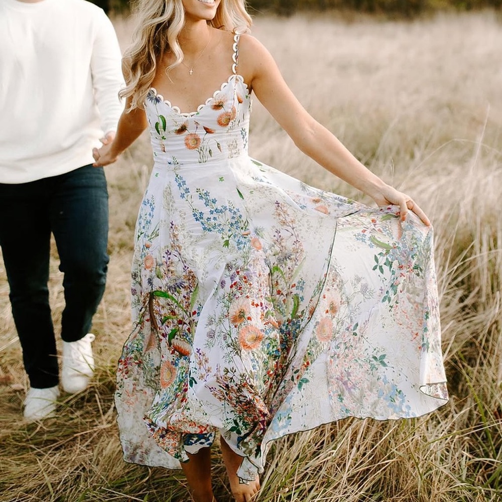 Charo Ruiz Floral White Midi Dress